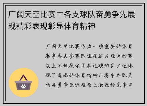 广阔天空比赛中各支球队奋勇争先展现精彩表现彰显体育精神