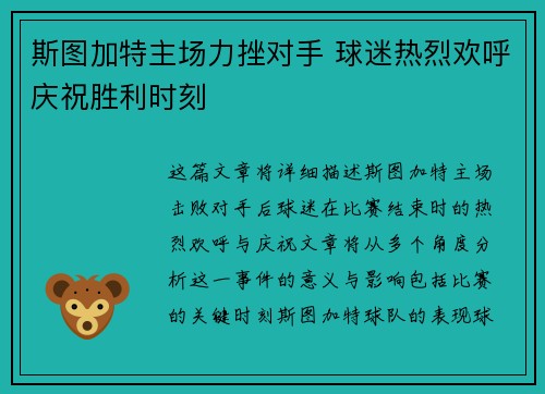 斯图加特主场力挫对手 球迷热烈欢呼庆祝胜利时刻
